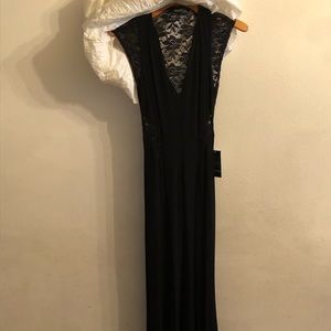 Long Arden B. Black dress with lace.